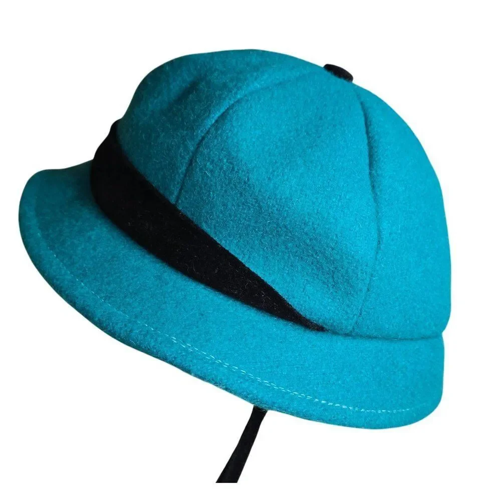 Vintage Rothschild Turquoise Wool Cloche Hat With Quirky Black Band